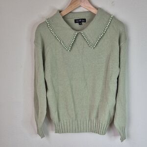 Green Crew Neck Sweater with Knit Texture